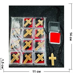 Подвеска на шею (B-94) с деревянным крестом 12 шт/упаковка - фото 225019