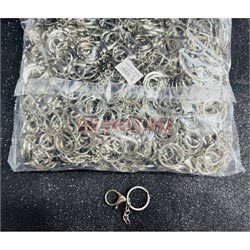 Кольцо для брелка 30 мм (KY-2771) с цепочкой и карабином цвет металл 500 шт/упаковка - фото 225051