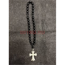 Подвеска (четки) православная Крест черные бусины 12 шт/упаковка (B-89) - фото 225127