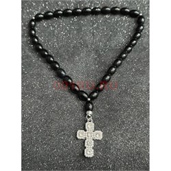 Подвеска (четки) православная Крест черные бусины 12 шт/упаковка (B-92) - фото 225135