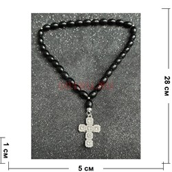 Подвеска (четки) православная Крест черные бусины 12 шт/упаковка (B-92) - фото 225136