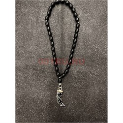 Подвеска (четки) Клык цвет металл черные бусины 12 шт/упаковка (B-102) - фото 225158