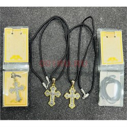 Гайтан толстый черный (B-113) с крестом в коробочке 12 шт/упаковка - фото 225191