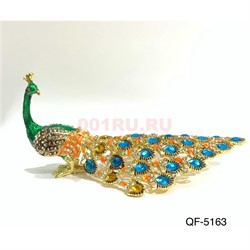 Шкатулка со стразами (QF-5163) Павлин металлическая - фото 225419