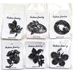 Брошь со стразами (N-25) металлическая в ассортименте 12 шт/упаковка - фото 225423