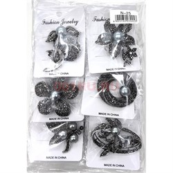 Брошь со стразами (N-25) металлическая в ассортименте 12 шт/упаковка - фото 225424