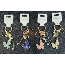 Брелок со стразами (B-75) бабочка с обвесками с карабином 12 шт/упаковка - фото 225434