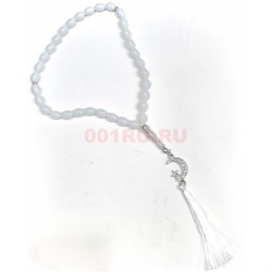 Четки мусульманские белые 33 стеклянные бусины Полумесяц и Звезда 12 шт/упаковка (CK-B174) - фото 225440