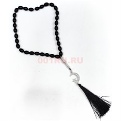 Четки мусульманские черные 33 стеклянные бусины Полумесяц и Звезда 12 шт/упаковка (CK-B174) - фото 225442