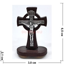 Крестик деревяный (B-12) с металлической фигуркой на липучке 12 шт/упаковка (вариант 2) - фото 225471