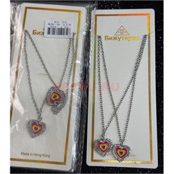 Подвеска парная металлическая с цепочкой (B-174) сердце 12 шт/упаковка - фото 225570