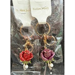 Брелок со стразами (B-178) роза с карабином 12 шт/упаковка - фото 225597