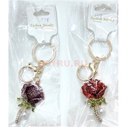 Брелок со стразами (B-178) роза с карабином 12 шт/упаковка - фото 225598