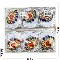 Брошь со стразами (B-159) Корона металлическая 12 шт/упаковка - фото 225612