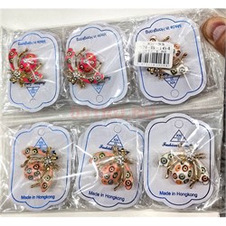 Брошь со стразами (B-164) Божья коровка металлическая 12 шт/упаковка - фото 225613