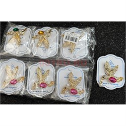 Брошь со стразами (B-185) птичка колибри металлическая 12 шт/упаковка - фото 225615