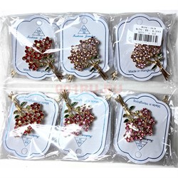 Брошь (B-136) металлическая Букет Цветов со стразами 12 шт/упаковка - фото 225636