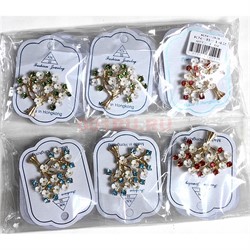 Брошь (B-142) металлическая Дерево со стразами 12 шт/упаковка - фото 225638