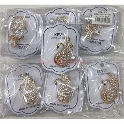 Брошь (BP-1476) металлическая Лебедь со стразами 12 шт/упаковка - фото 225651