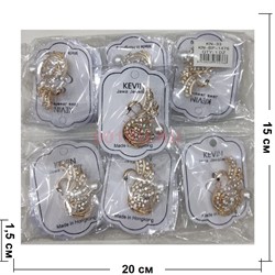 Брошь (BP-1476) металлическая Лебедь со стразами 12 шт/упаковка - фото 225652