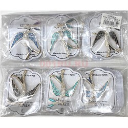 Брошь (BP-1674) металлическая Ласточка со стразами 12 шт/упаковка - фото 225657