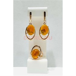 Набор 2-в-1 кольцо и серьги из янтаря цвет золото (YA-002) - фото 225711