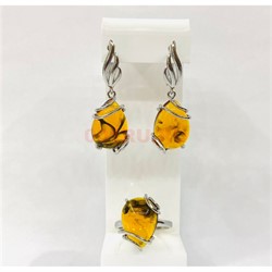 Набор 2-в-1 кольцо и серьги из янтаря цвет металл (YA-004) - фото 225715