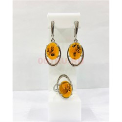 Набор 2-в-1 кольцо и серьги из янтаря цвет металл (YA-009) - фото 225727