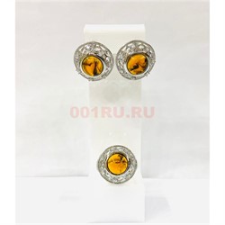 Набор 2-в-1 кольцо и серьги из янтаря цвет металл (YA-011) - фото 225732