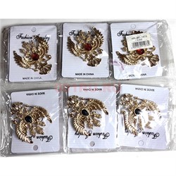 Брошь со стразами (BP-1273) Орел двуглавый металлическая 12 шт/упаковка - фото 225857