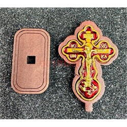 Крест на липучке (2391) дерево+металл цвет красный 12 шт/упаковка - фото 225884