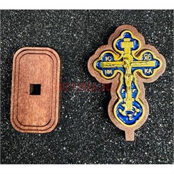 Крест на липучке (2391) дерево+металл цвет синий 12 шт/упаковка - фото 225886