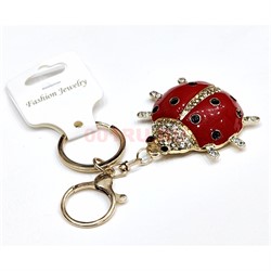 Брелок со стразами (B-156) божья коровка с карабином 12 шт/упаковка - фото 225939