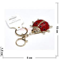 Брелок со стразами (B-156) божья коровка с карабином 12 шт/упаковка - фото 225940