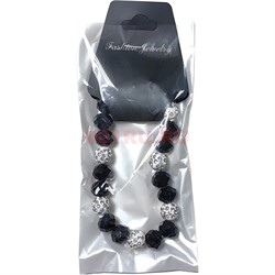 Браслет пандора (S-63) с белыми и черными бусинами 12 шт/упаковка - фото 226021