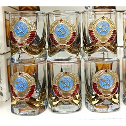 Стопки 50 мл герб СССР цвет золото цена за набор - фото 226045