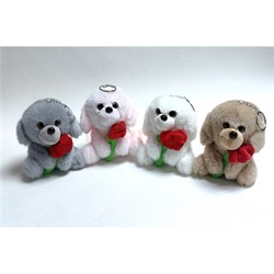Брелок мягкий Собачки с розой 12 шт/упаковка - фото 226645