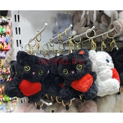 Брелок мягкий Котик сердце с золотой фурнитурой 12 шт/упаковка - фото 226672