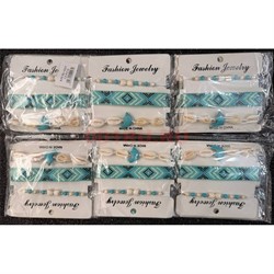Браслет с ракушками (BR-007) тройной бирюза дельфин 12 шт/упаковка - фото 226991