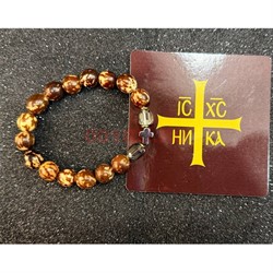 Браслет с крестом (BR-016) с янтарными бусинами 12 шт/упаковка - фото 227009