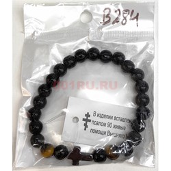 Браслет с крестом (B-284) из черного агата 12 шт/упаковка - фото 227038