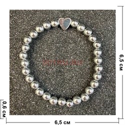 Браслет из гематита 6 мм сердце (BR-166) цвет металл 12 шт/упаковка - фото 227093