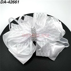 Бант белый (DA-42661) на резинке 10 шт на ленте - фото 228411