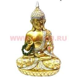 Статуэтка Будда, полистоун 25 см с четками - фото 52693