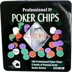 Набор для покера 100 фишек+карты в железной коробке - фото 53374