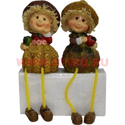 Фигурки с ножками (KL-312) мальчик и девочка в соломеных шляпах цена за пару (24 шт/кор) - фото 55362