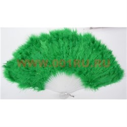Веер ручной с перьями зеленый 12 шт/уп - фото 56315