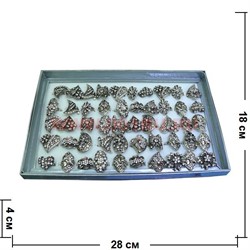Кольца (M-1008) серебристые со стразами разной формы 50 шт/упаковвка - фото 58859