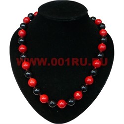 Бусы из коралла и черного агата 14 мм круглые 60 см - фото 61163