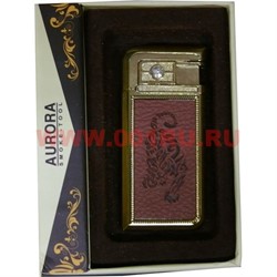 Зажигалка газовая Aurora в коже в коробочке с рисунками - фото 70008